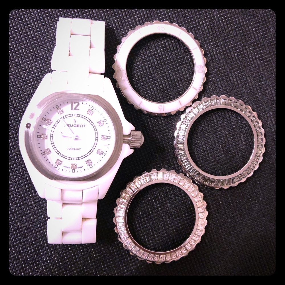Peugeot White Genuine Ceramic Swiss Watch